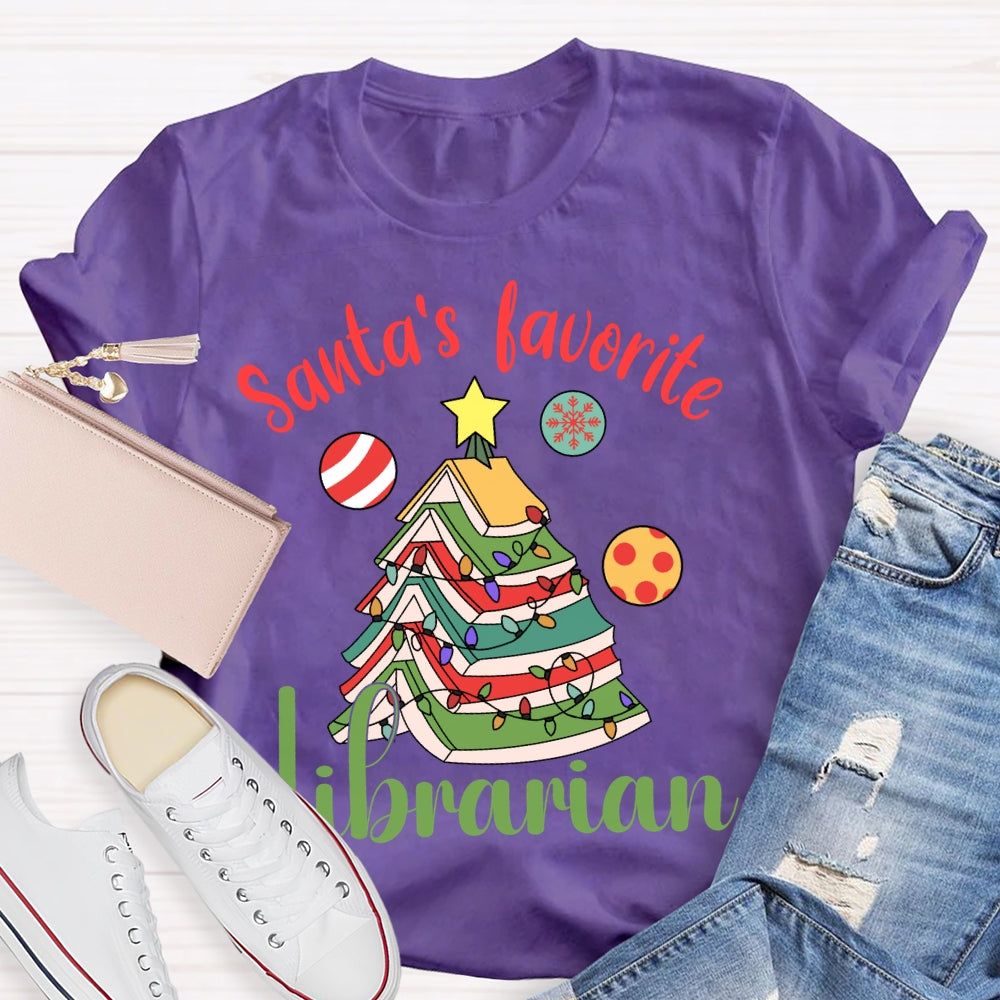 Santa'S Favorite Librarian Christmas Books And Lights T-shirt