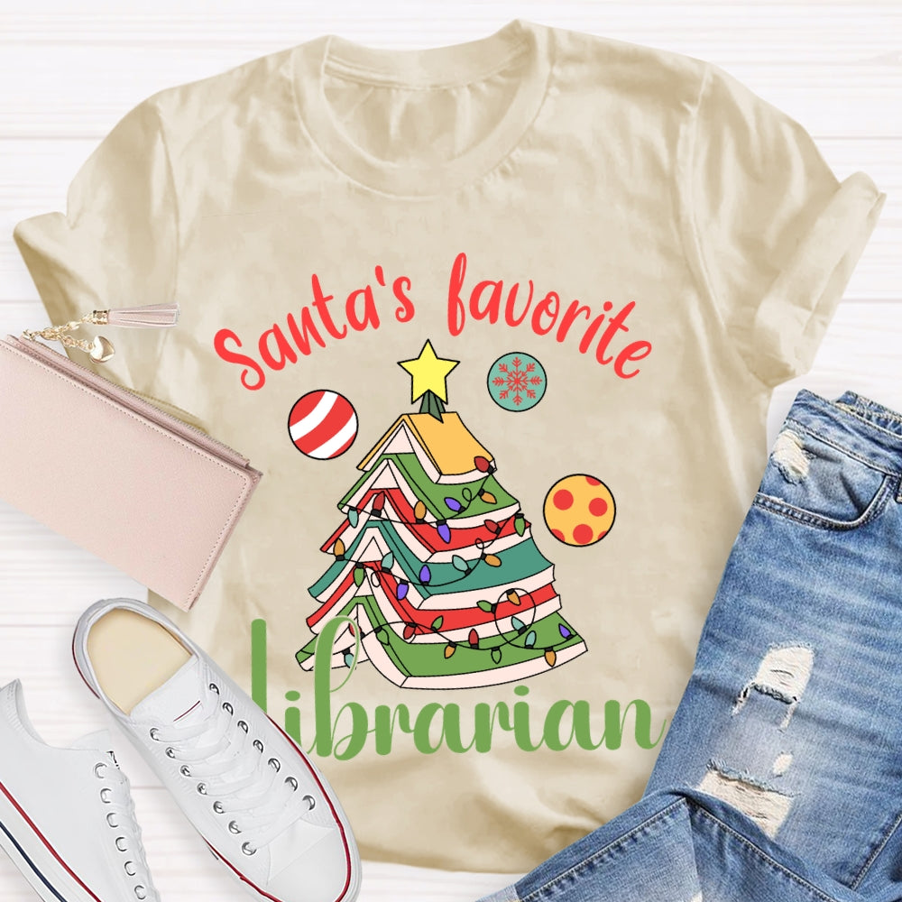Santa'S Favorite Librarian Christmas Books And Lights T-shirt