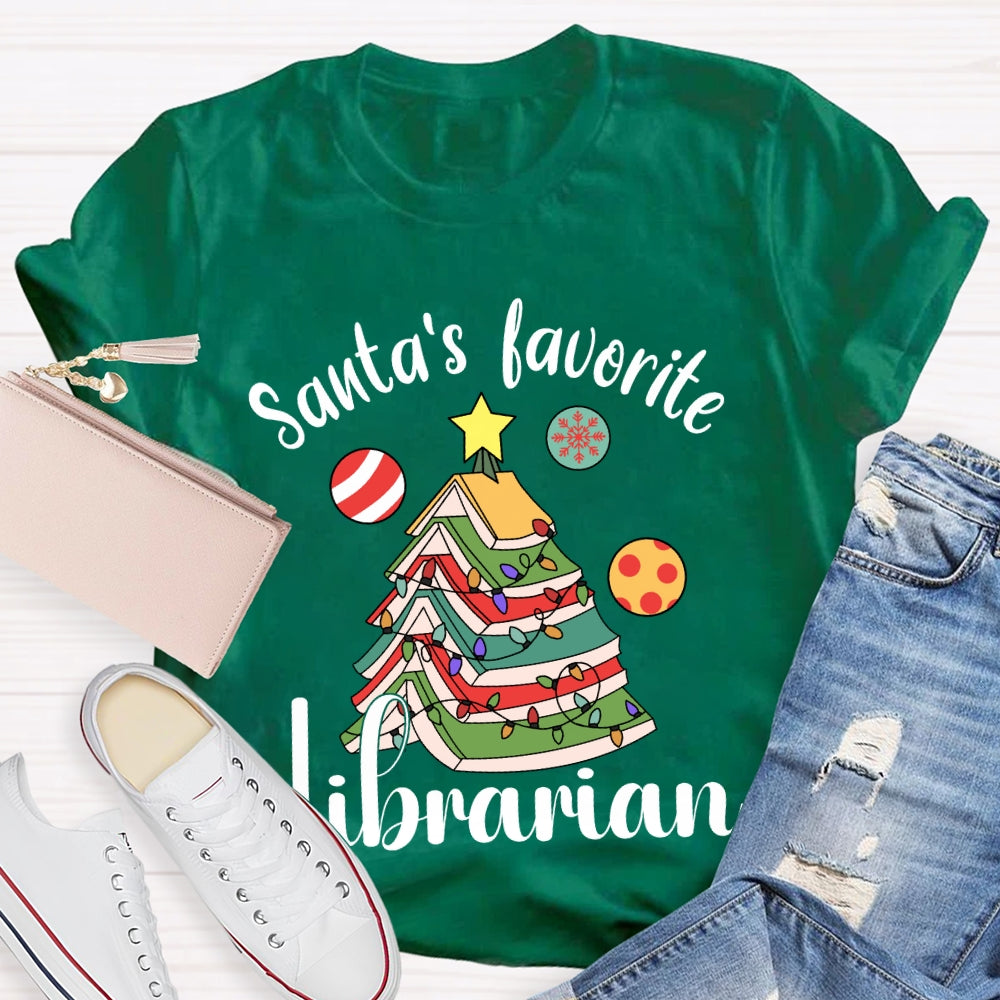Santa'S Favorite Librarian Christmas Books And Lights T-shirt