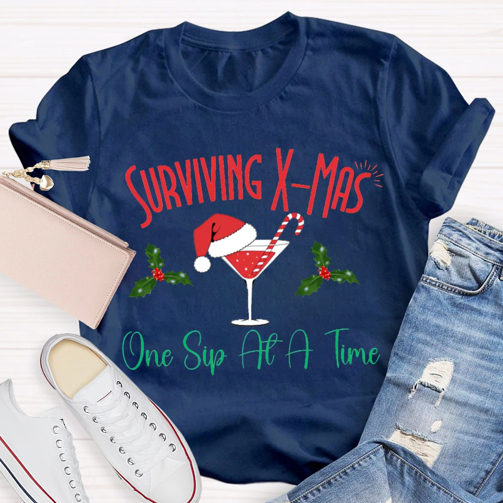 Surviving Xmas One Sip At A Time Christmas T-shirt