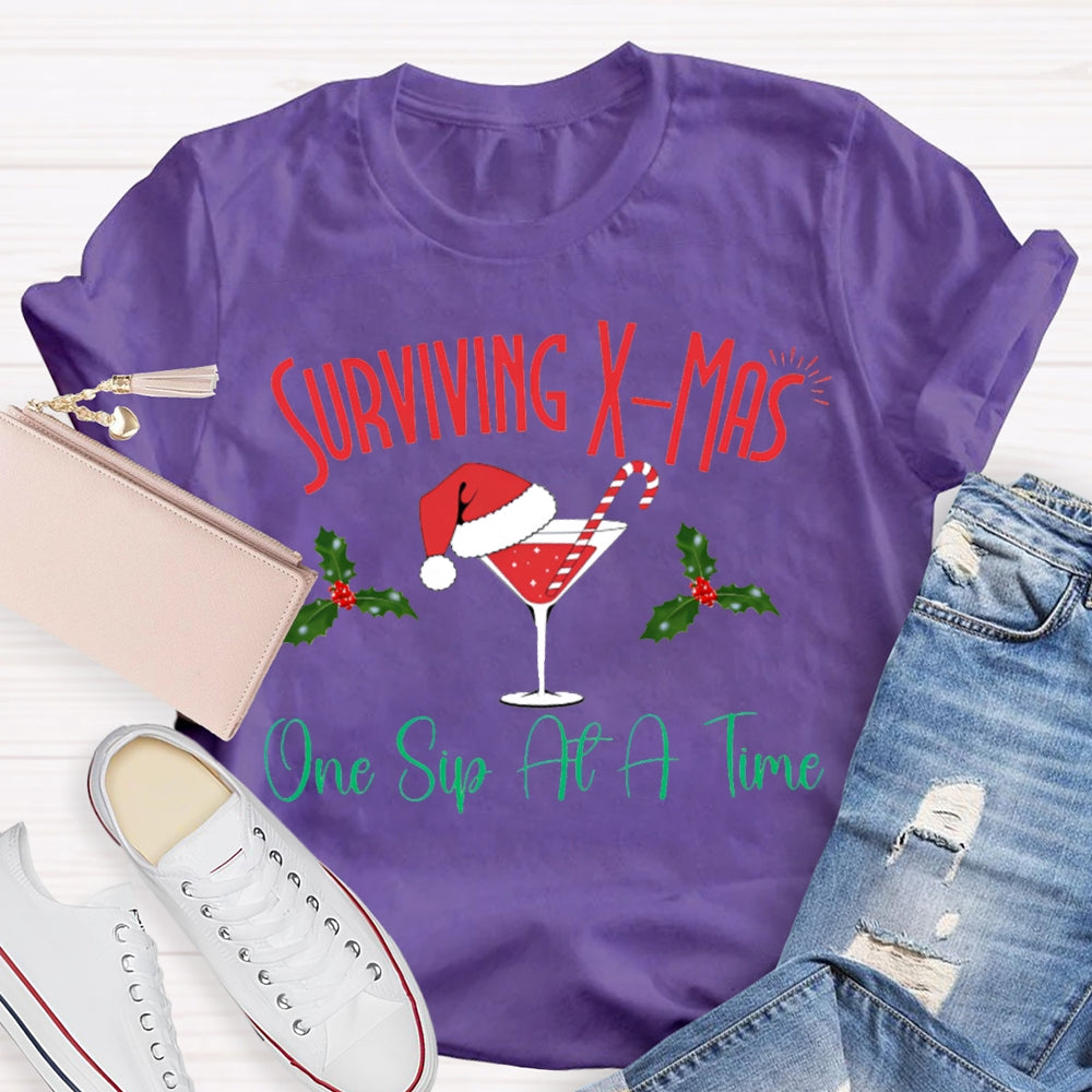 Surviving Xmas One Sip At A Time Christmas T-shirt