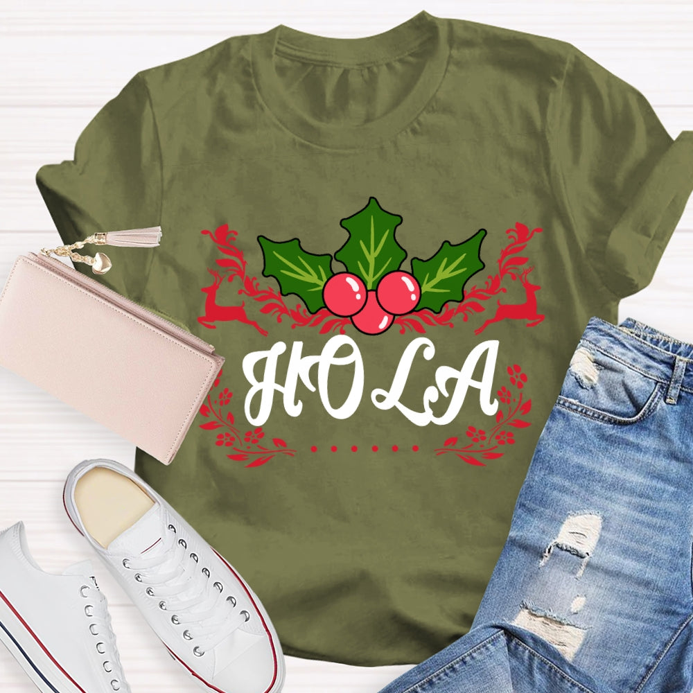 Hola Christmas Elk Bilingual Teacher Merry Christmas T-shirt