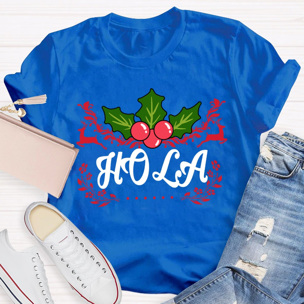 Hola Christmas Elk Bilingual Teacher Merry Christmas T-shirt