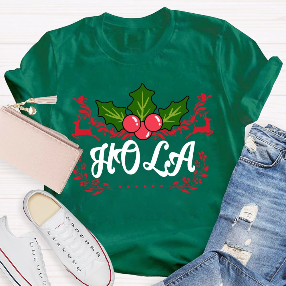 Hola Christmas Elk Bilingual Teacher Merry Christmas T-shirt