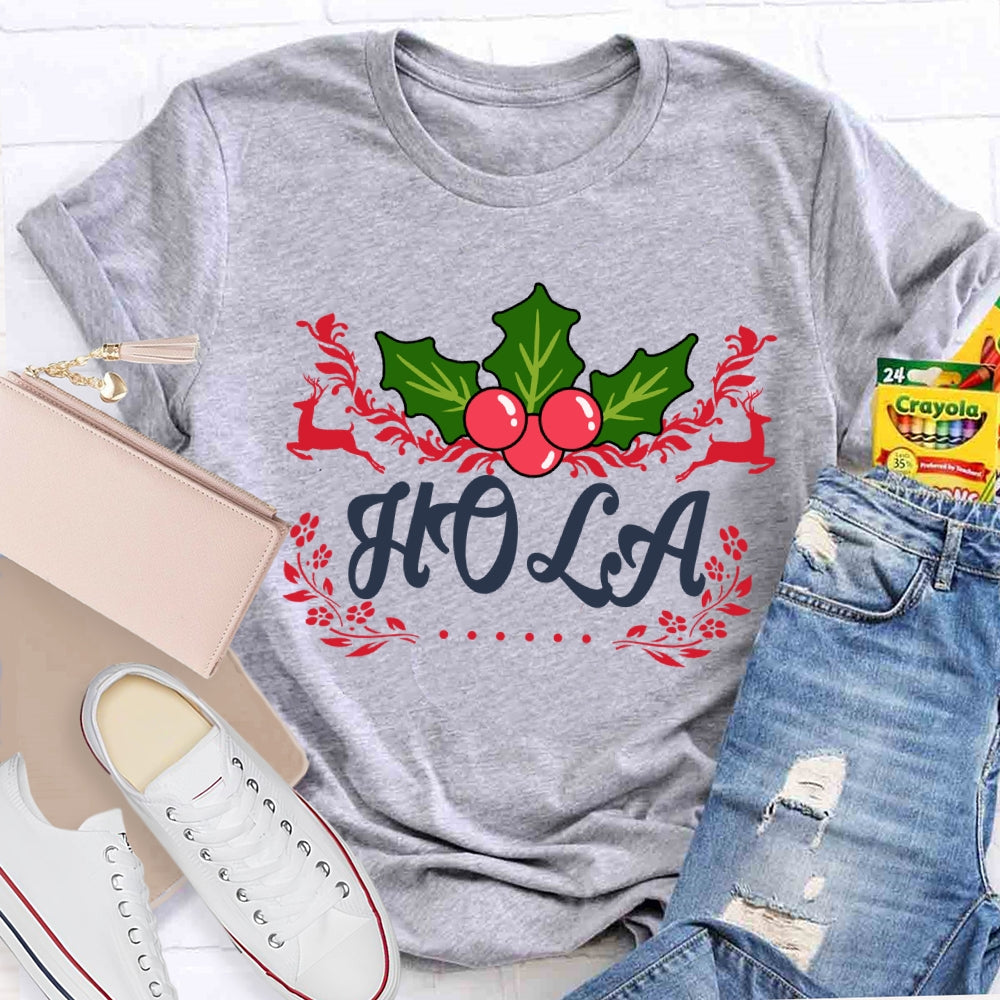 Hola Christmas Elk Bilingual Teacher Merry Christmas T-shirt