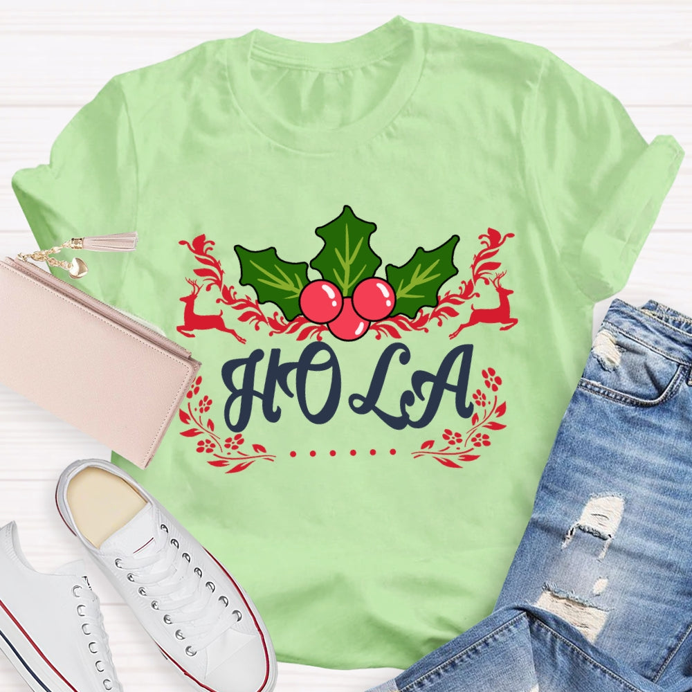 Hola Christmas Elk Bilingual Teacher Merry Christmas T-shirt