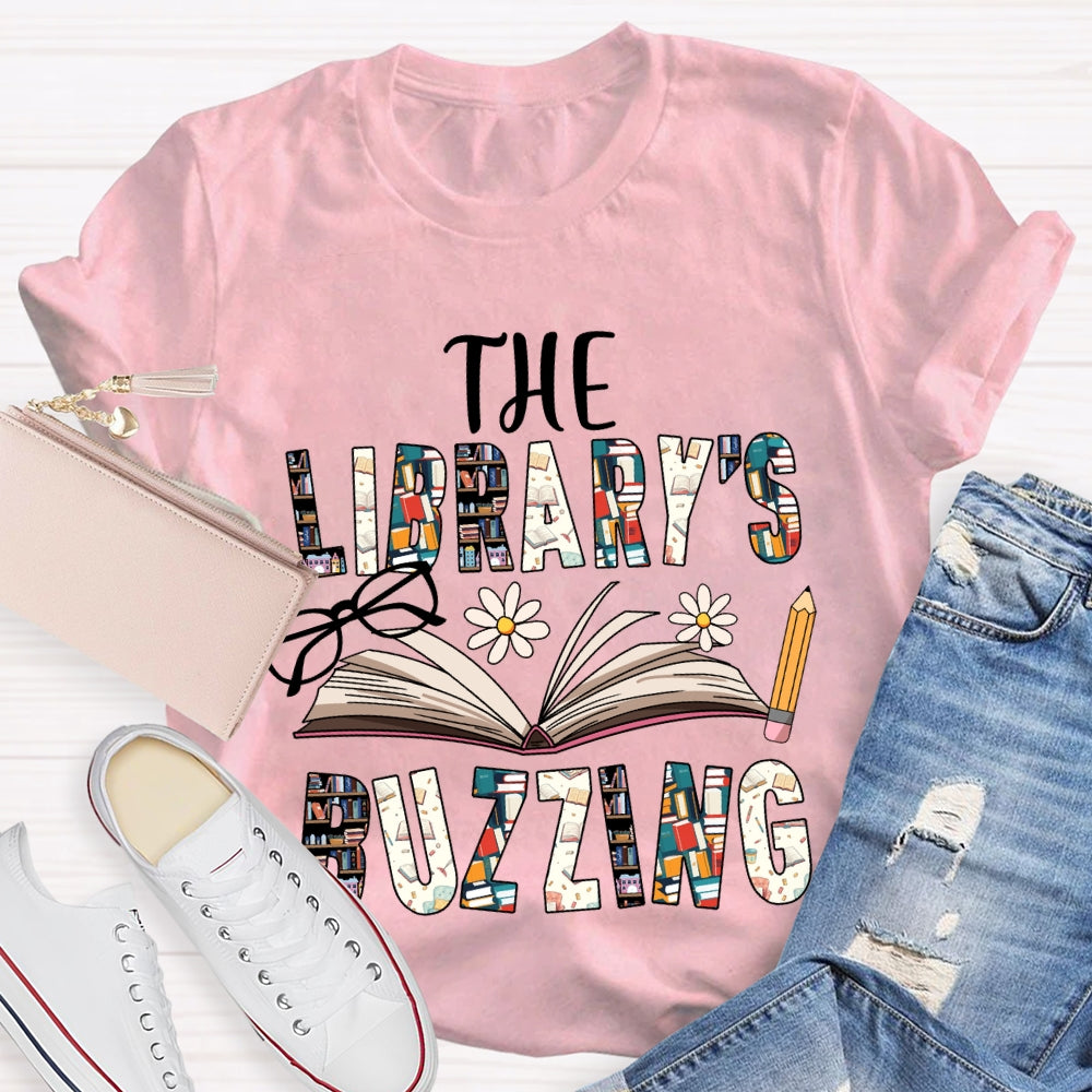 The Librarian Buzzing Books And Colored Fonts T-shirt