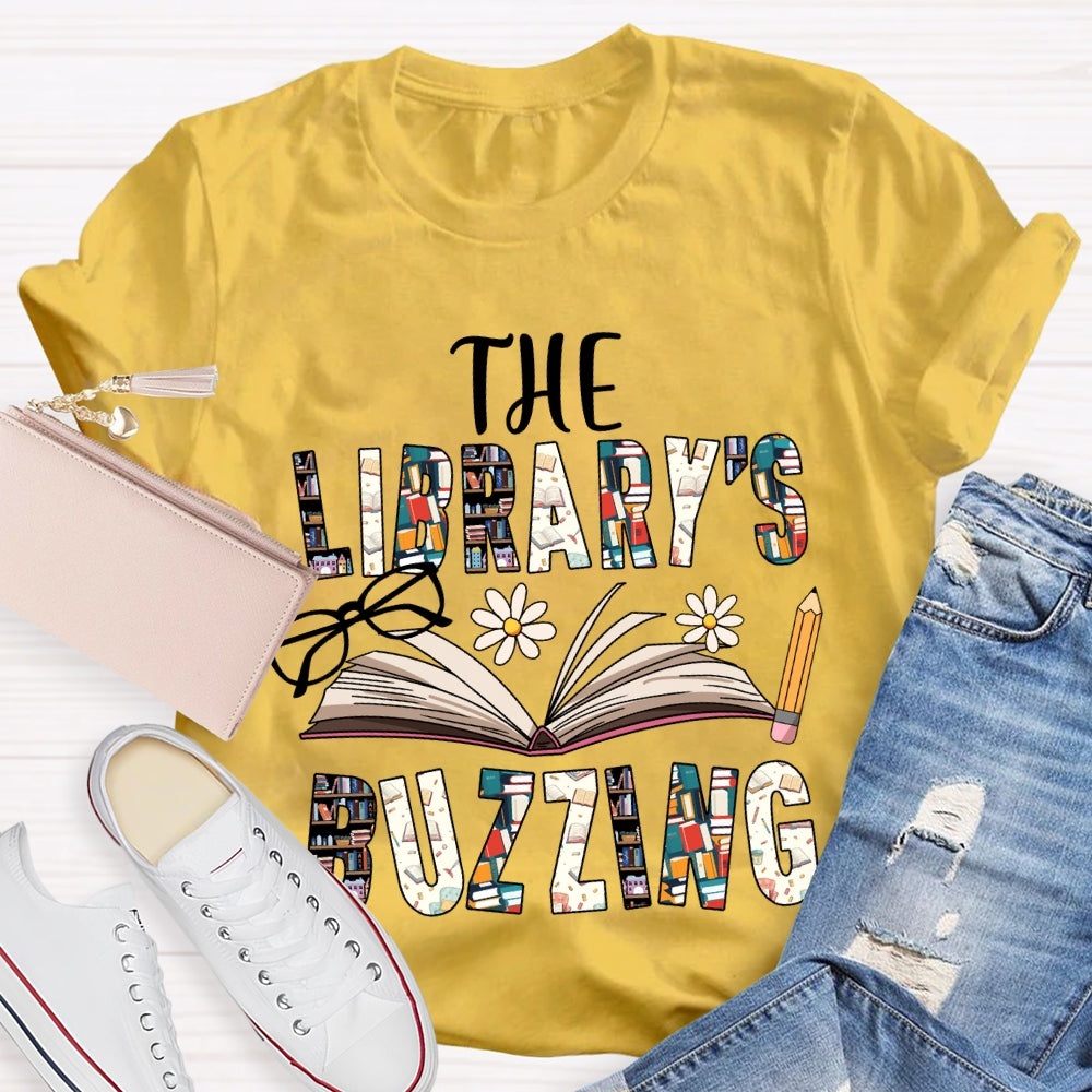 The Librarian Buzzing Books And Colored Fonts T-shirt