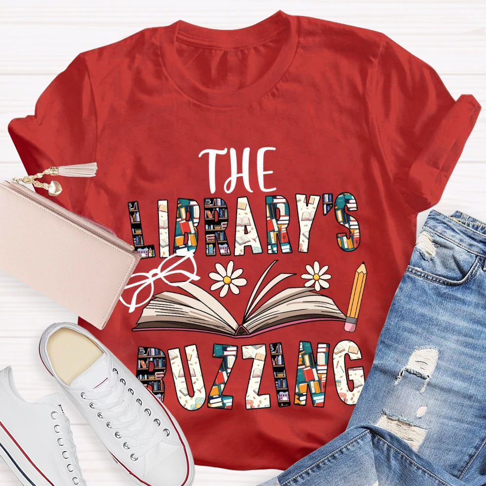 The Librarian Buzzing Books And Colored Fonts T-shirt