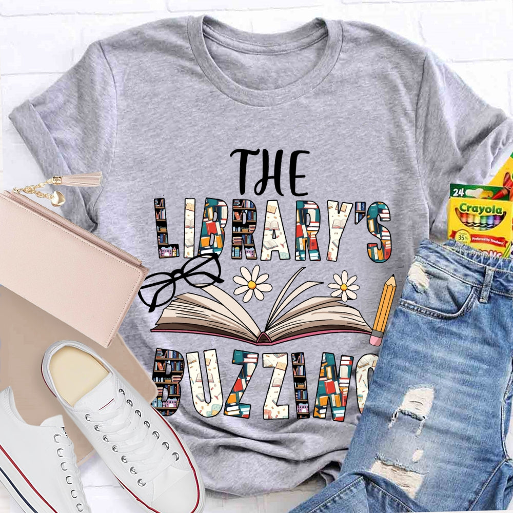 The Librarian Buzzing Books And Colored Fonts T-shirt