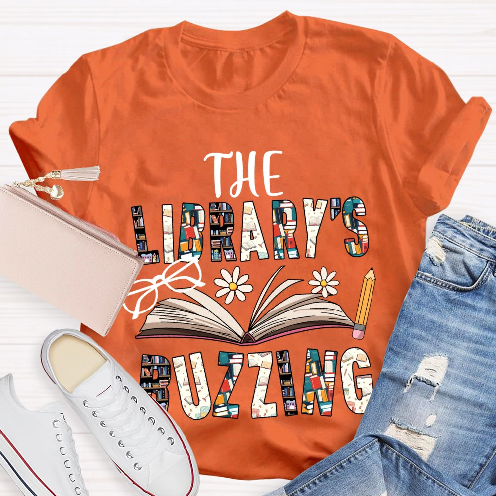 The Librarian Buzzing Books And Colored Fonts T-shirt