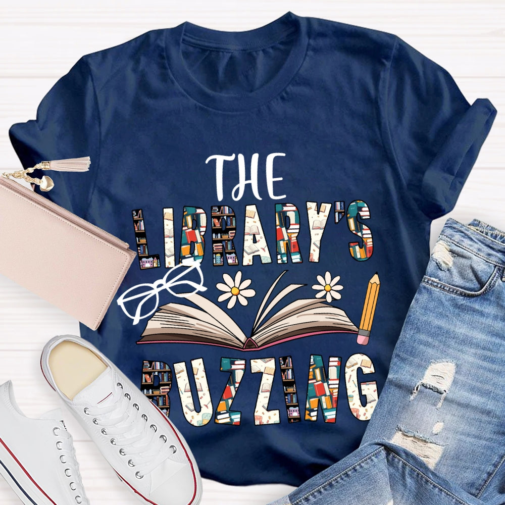 The Librarian Buzzing Books And Colored Fonts T-shirt