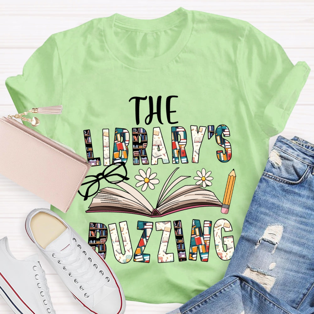 The Librarian Buzzing Books And Colored Fonts T-shirt