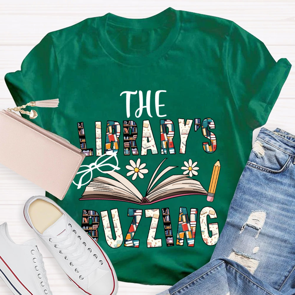 The Librarian Buzzing Books And Colored Fonts T-shirt