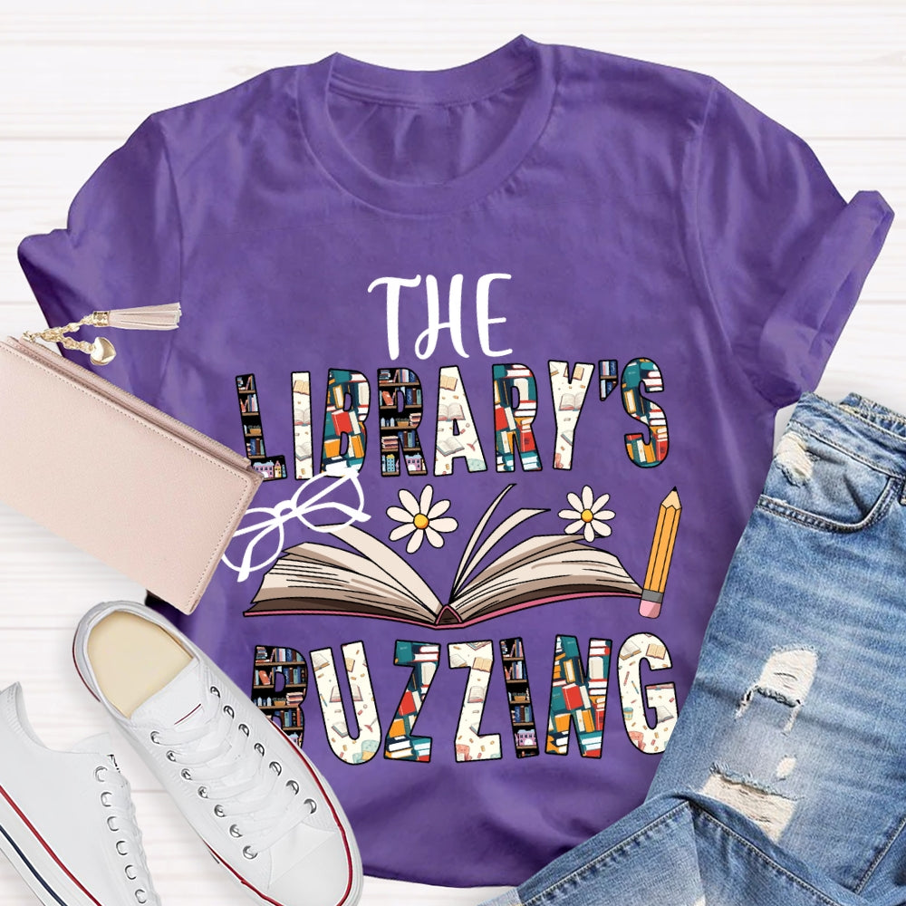 The Librarian Buzzing Books And Colored Fonts T-shirt