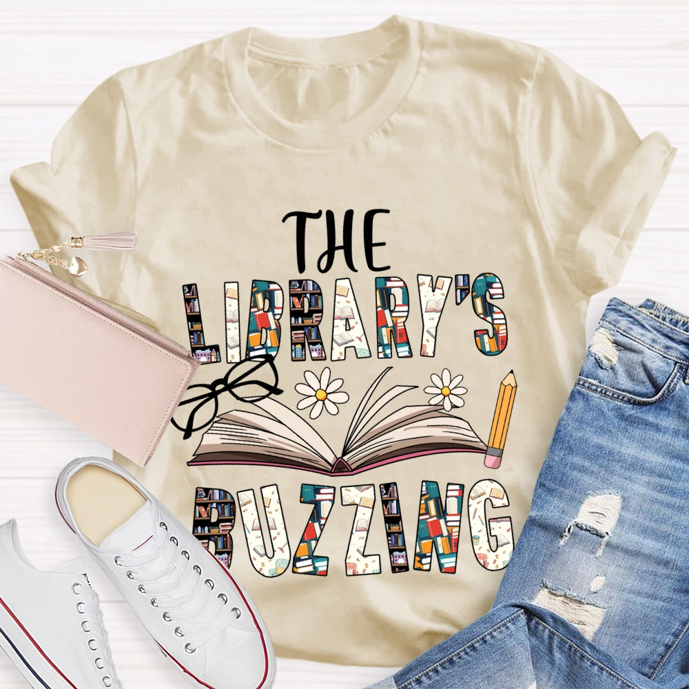The Librarian Buzzing Books And Colored Fonts T-shirt