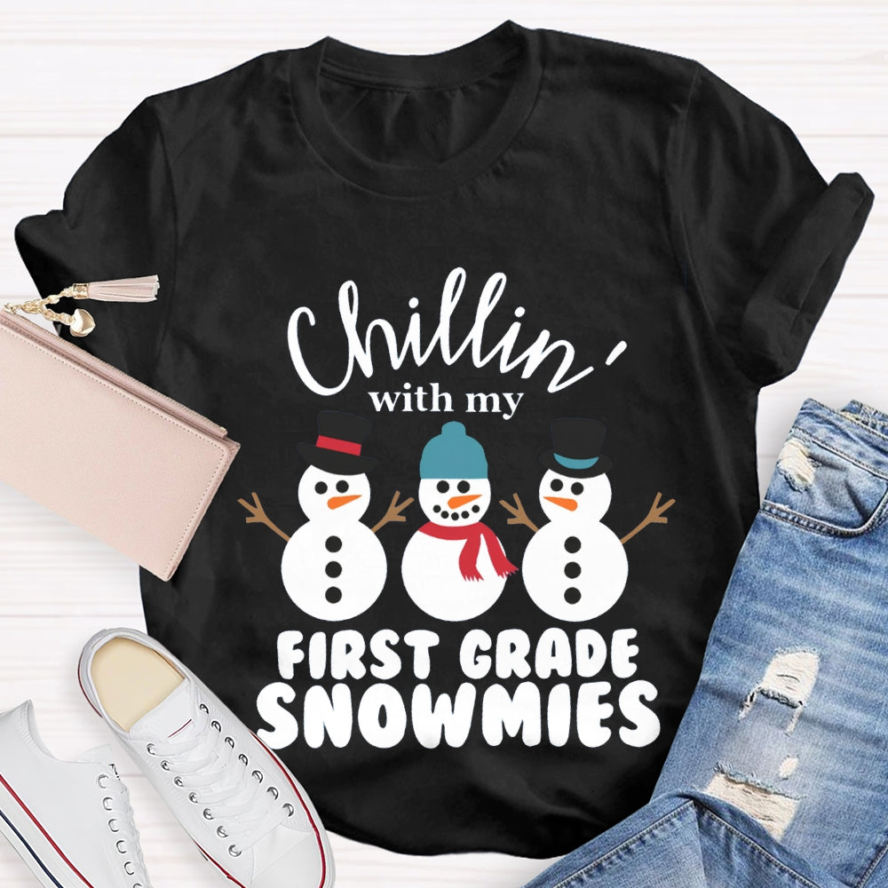 Personalized Grade Chillin With My First Grade Snowmies Christmas T-shirt