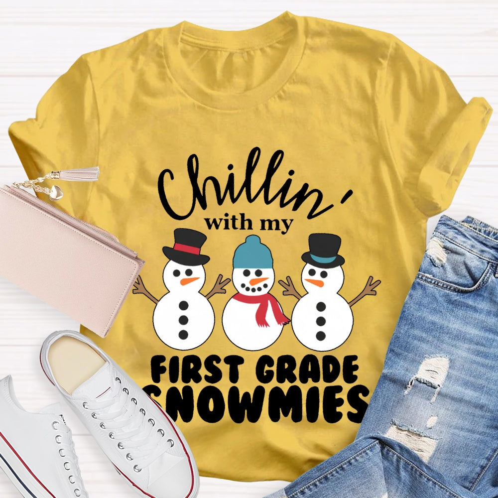 Personalized Grade Chillin With My First Grade Snowmies Christmas T-shirt