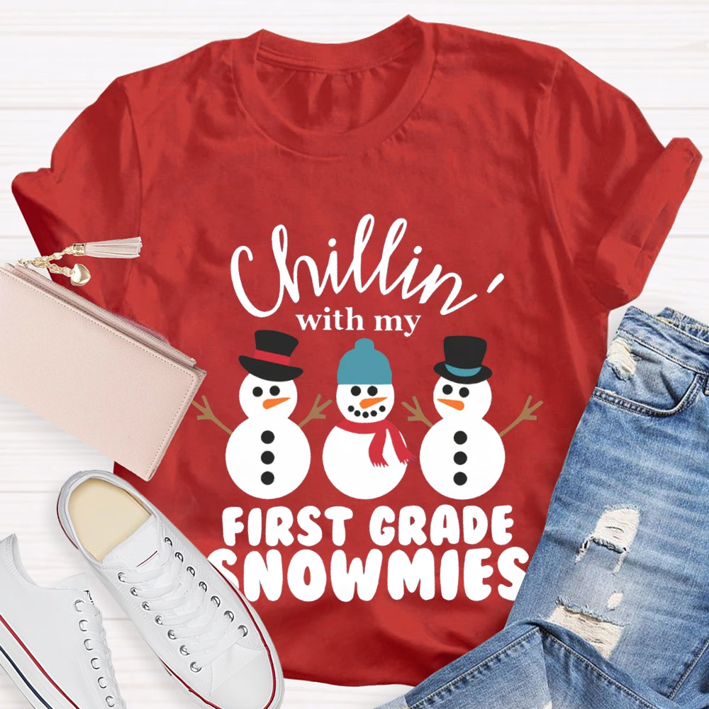 Personalized Grade Chillin With My First Grade Snowmies Christmas T-shirt