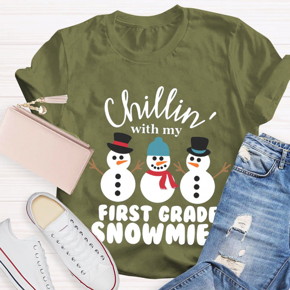 Personalized Grade Chillin With My First Grade Snowmies Christmas T-shirt