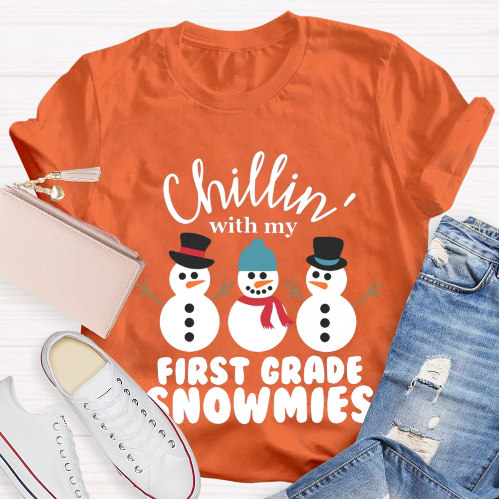 Personalized Grade Chillin With My First Grade Snowmies Christmas T-shirt