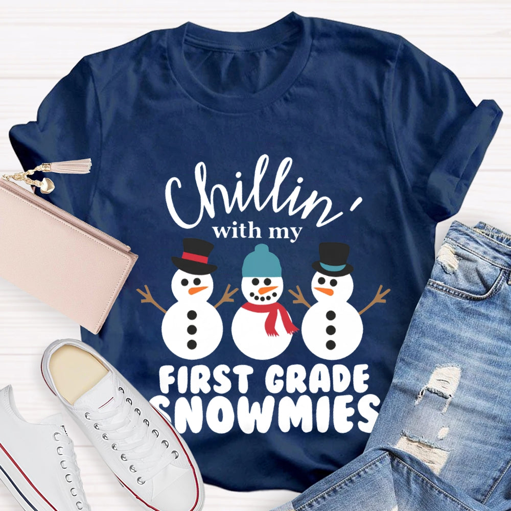 Personalized Grade Chillin With My First Grade Snowmies Christmas T-shirt