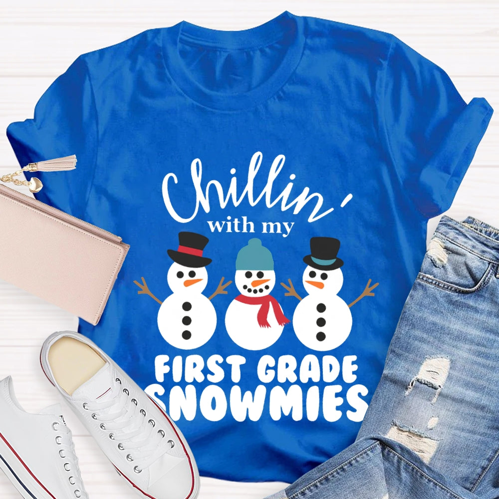Personalized Grade Chillin With My First Grade Snowmies Christmas T-shirt