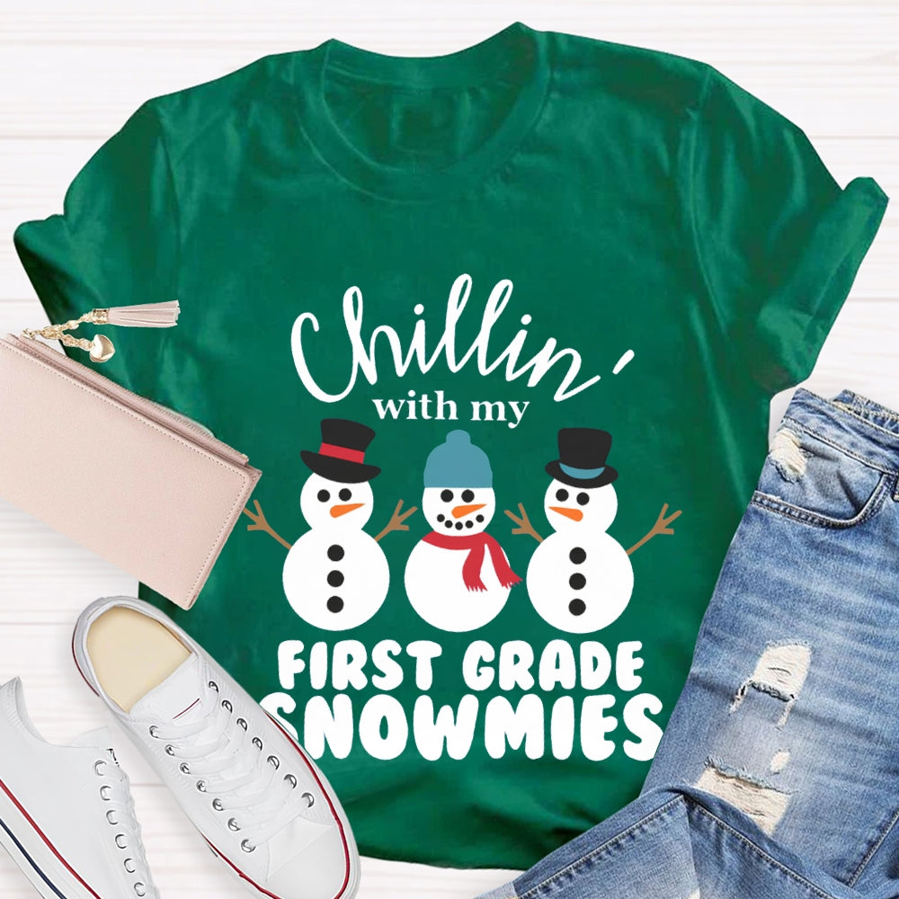 Personalized Grade Chillin With My First Grade Snowmies Christmas T-shirt