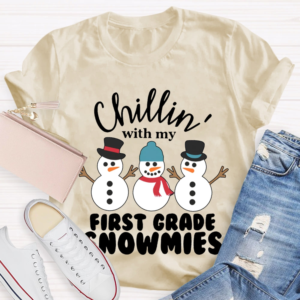 Personalized Grade Chillin With My First Grade Snowmies Christmas T-shirt