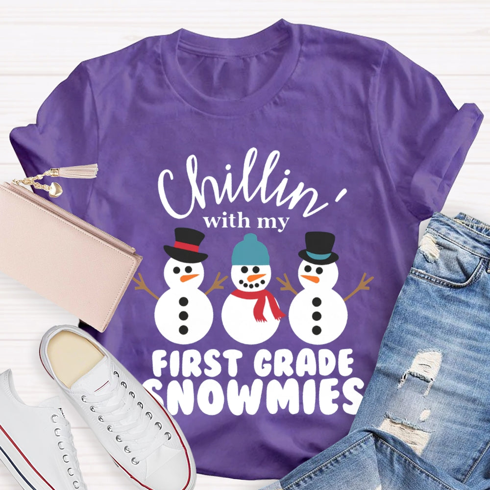 Personalized Grade Chillin With My First Grade Snowmies Christmas T-shirt