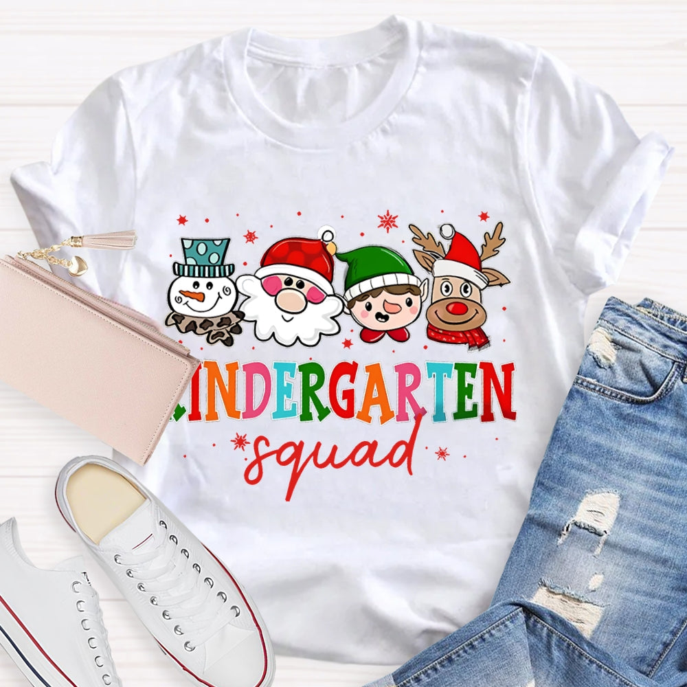 Personalized Grade Kindergarten Squad Santa Claus And Colorful Fonts Christmas T-shirt