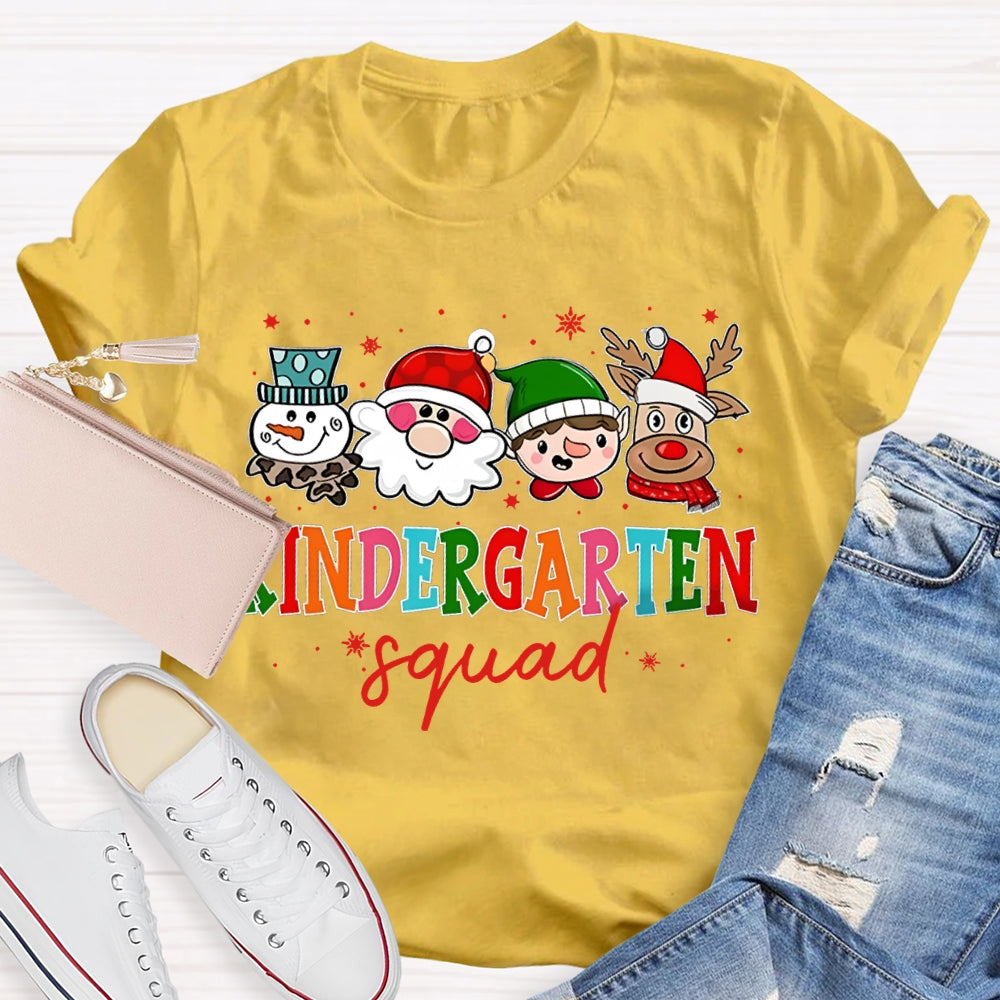 Personalized Grade Kindergarten Squad Santa Claus And Colorful Fonts Christmas T-shirt