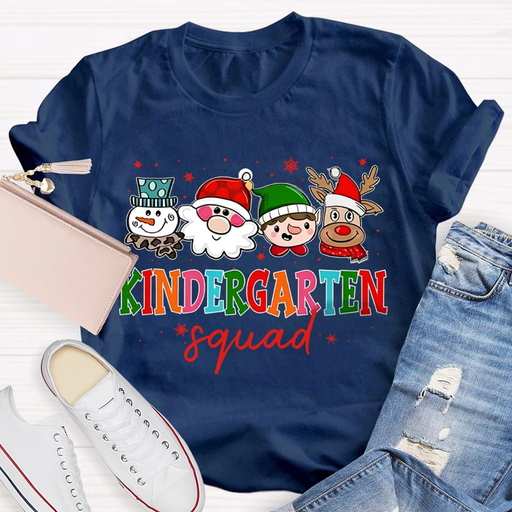 Personalized Grade Kindergarten Squad Santa Claus And Colorful Fonts Christmas T-shirt