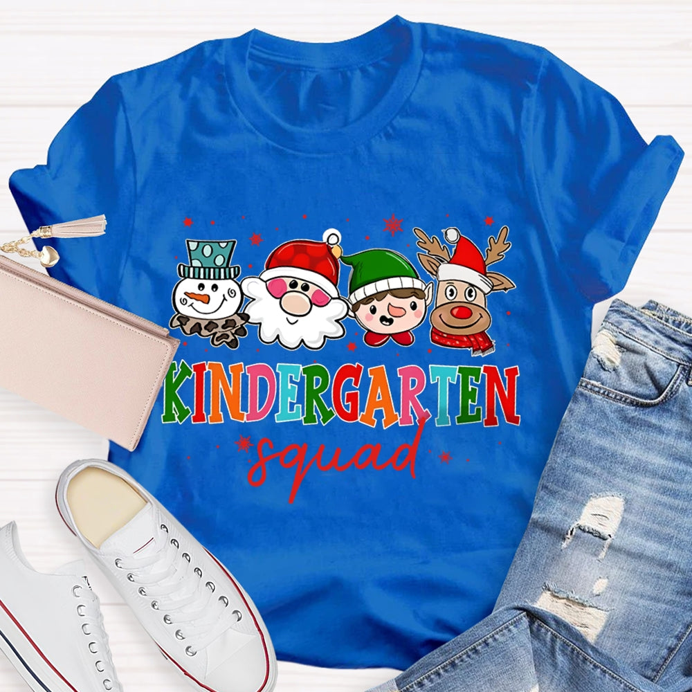 Personalized Grade Kindergarten Squad Santa Claus And Colorful Fonts Christmas T-shirt