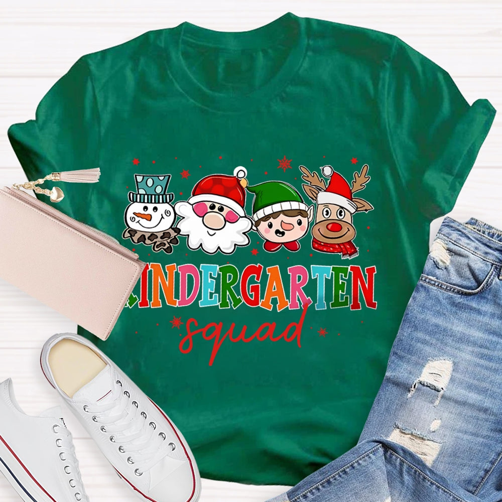 Personalized Grade Kindergarten Squad Santa Claus And Colorful Fonts Christmas T-shirt