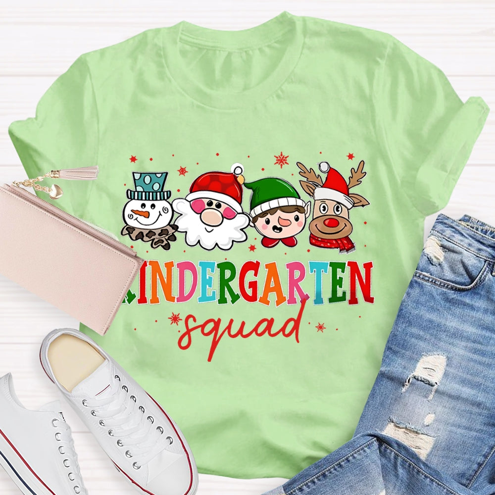 Personalized Grade Kindergarten Squad Santa Claus And Colorful Fonts Christmas T-shirt