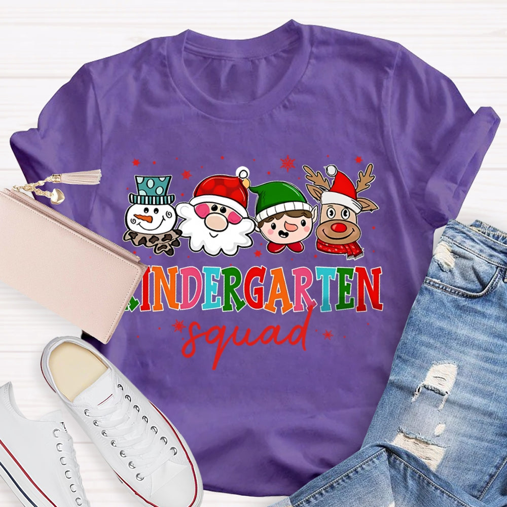 Personalized Grade Kindergarten Squad Santa Claus And Colorful Fonts Christmas T-shirt
