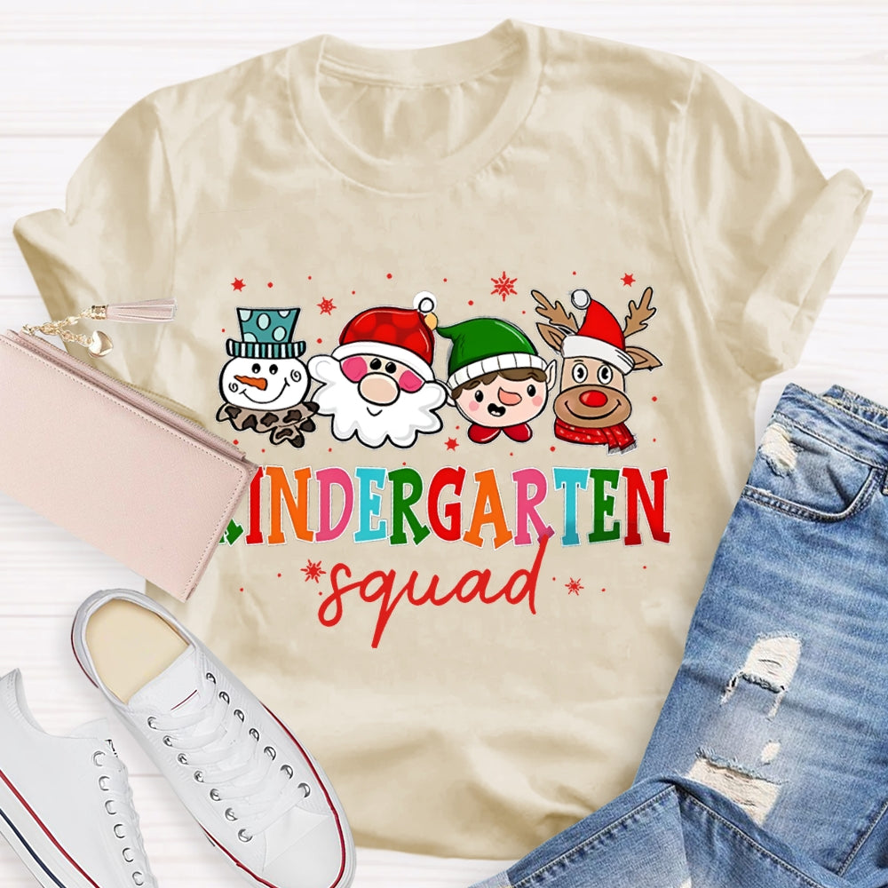 Personalized Grade Kindergarten Squad Santa Claus And Colorful Fonts Christmas T-shirt