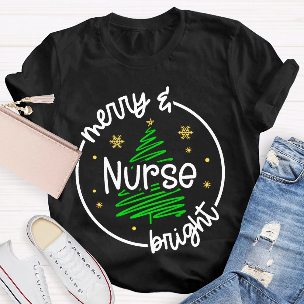 Merry Nurse Bright Christmas Tree T-shirt