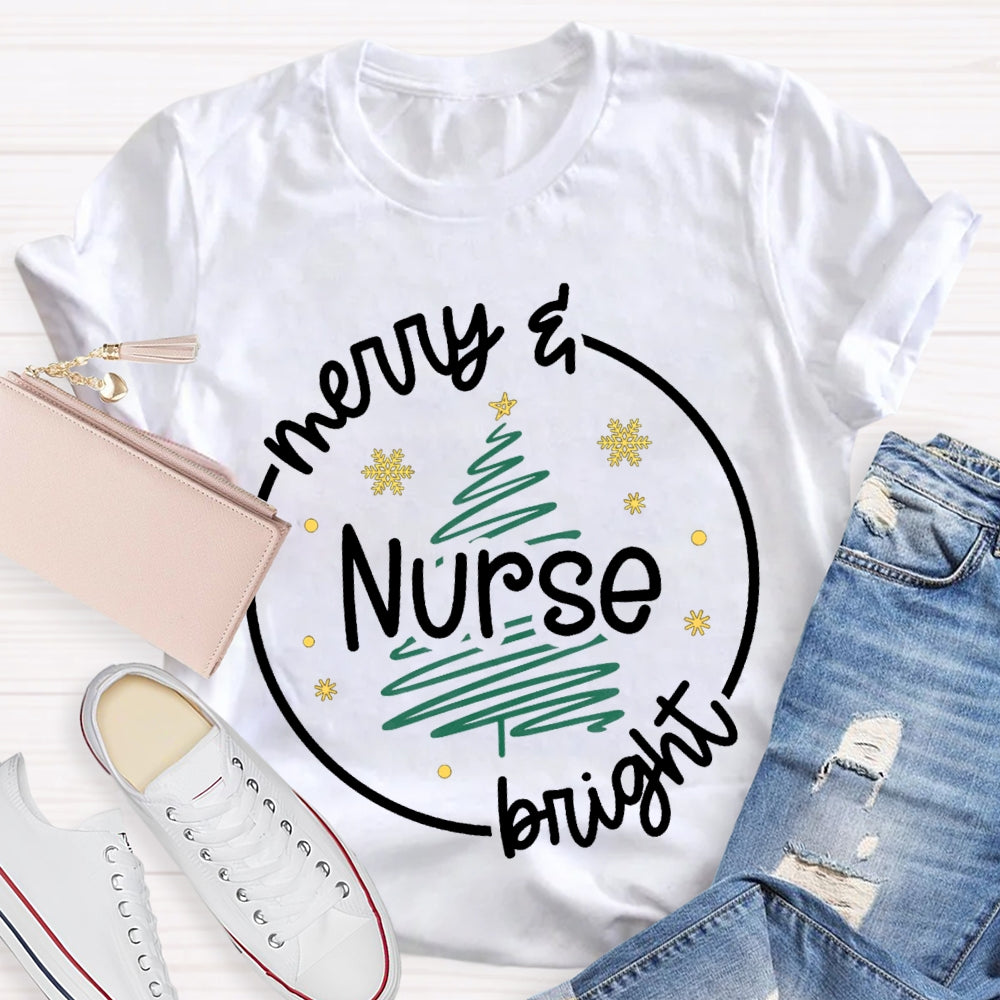 Merry Nurse Bright Christmas Tree T-shirt