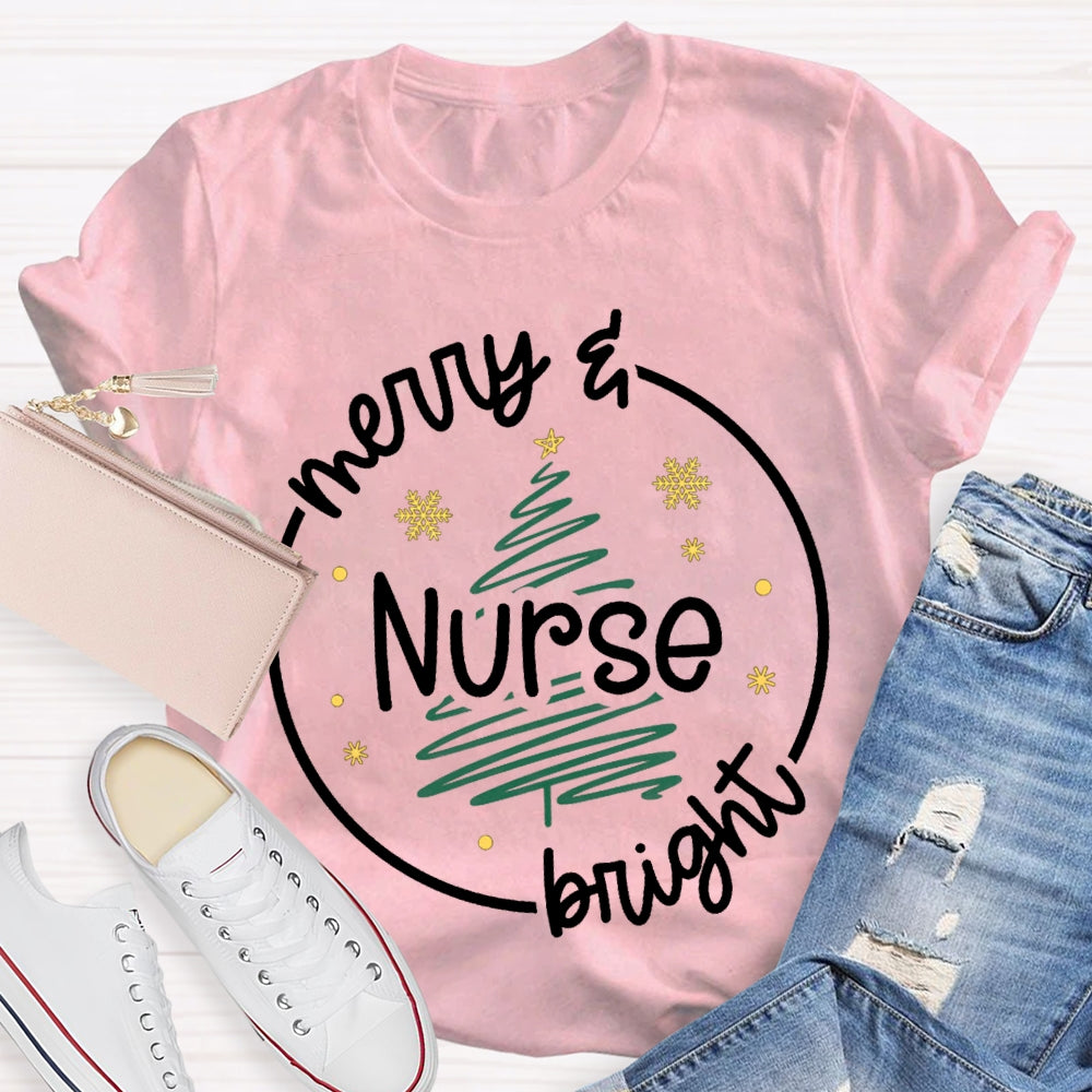 Merry Nurse Bright Christmas Tree T-shirt