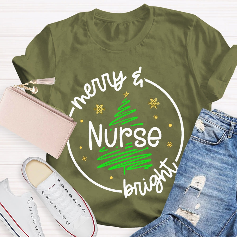 Merry Nurse Bright Christmas Tree T-shirt