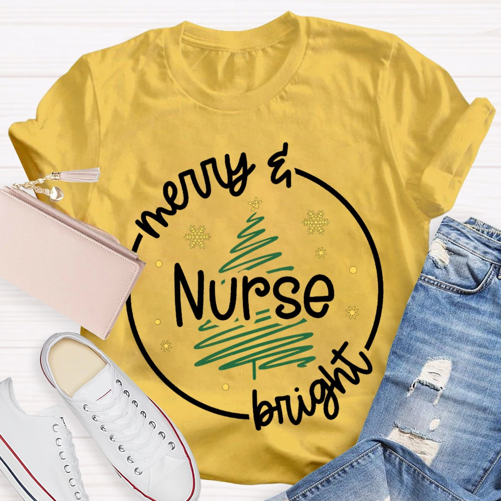 Merry Nurse Bright Christmas Tree T-shirt