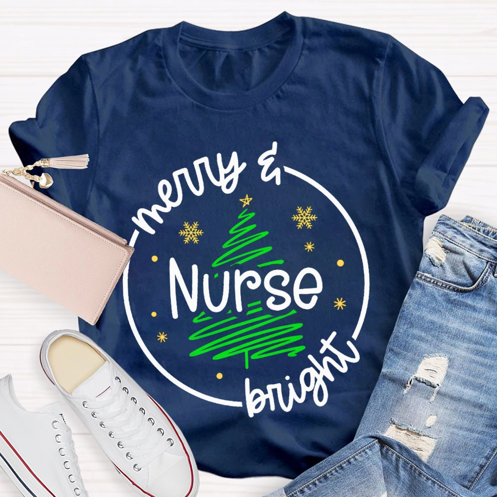 Merry Nurse Bright Christmas Tree T-shirt