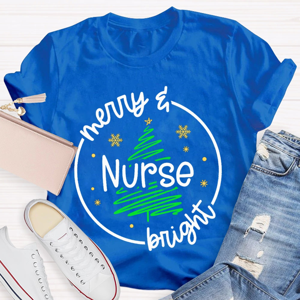 Merry Nurse Bright Christmas Tree T-shirt
