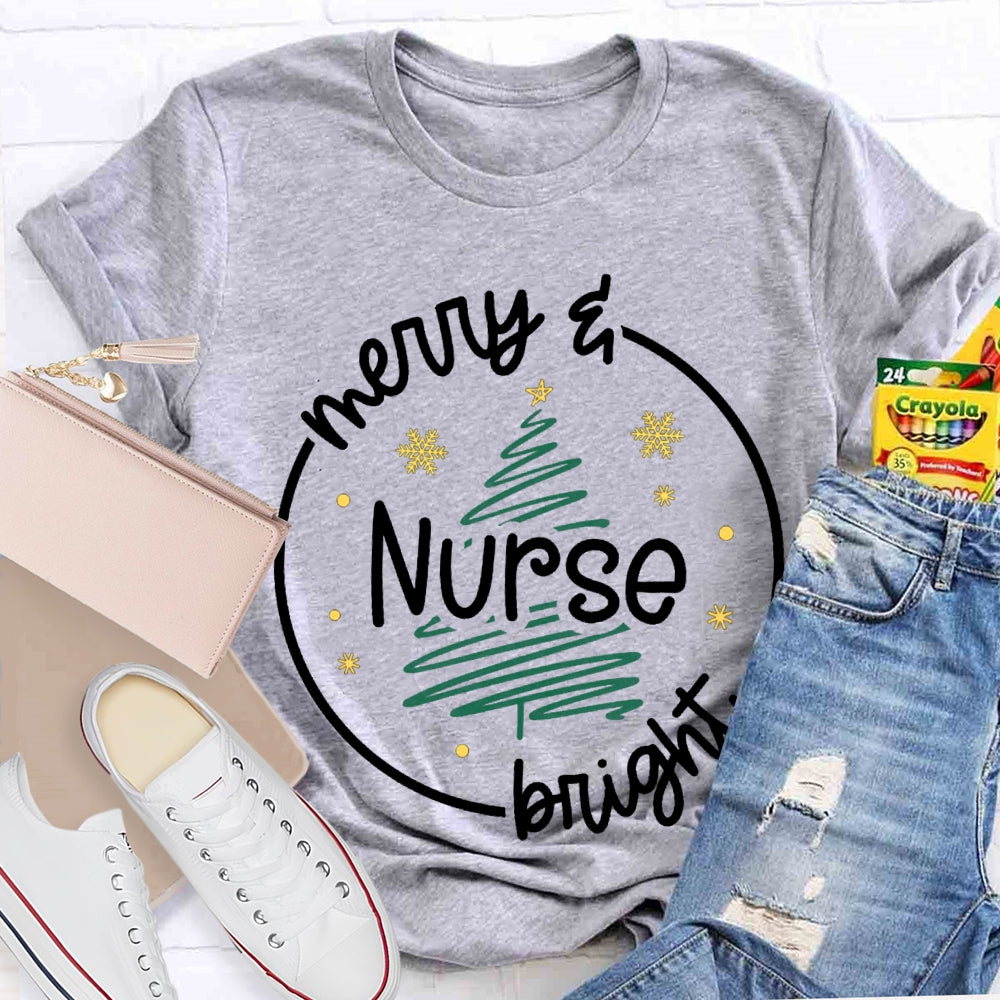 Merry Nurse Bright Christmas Tree T-shirt