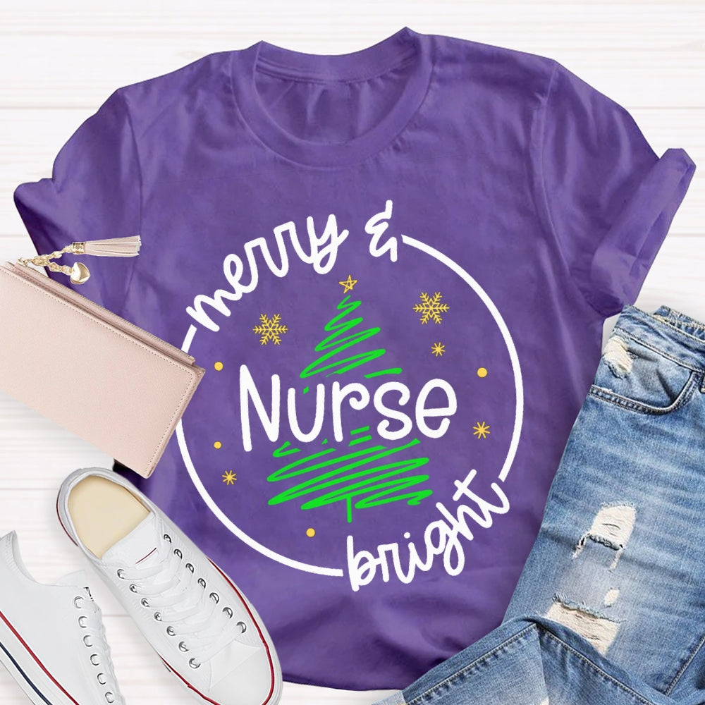 Merry Nurse Bright Christmas Tree T-shirt