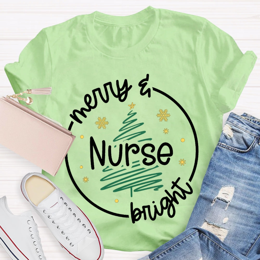 Merry Nurse Bright Christmas Tree T-shirt