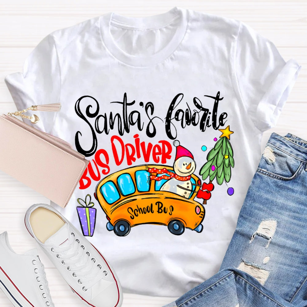 Santa'S Favorite School Bus Driver Christmas T-shirt