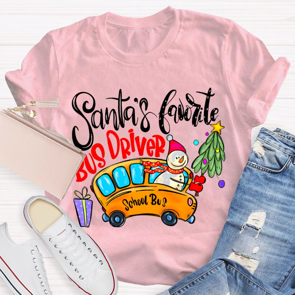 Santa'S Favorite School Bus Driver Christmas T-shirt